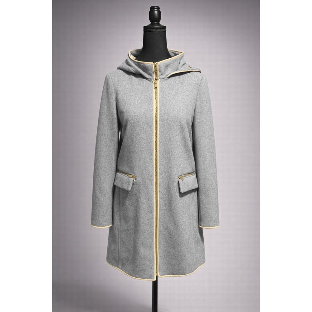 Ann Taylor Women’s Size 8 Gray Hooded Coat Gold Zip Long Jacket